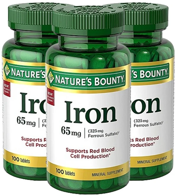 [정품보장]네이쳐스 바운티 철분제 철분영양제 Nature's Bounty 65mg 100정 X 3병, 3개 - 쿠팡