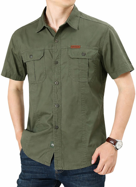 차쿠 남성 여름 캐주얼 코튼 반팔 셔츠 남방 캠핑 아웃도어 낚시 카라 셔츠 중년 빅사이즈