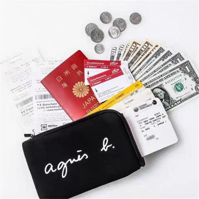 agnès b. 簡約單肩斜挎包 護照包 手機小包, 黑色