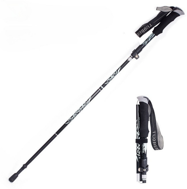 초경량 접이식 트레킹 폴 5단 접이식 알루미늄 합금 텔레스코픽 야외 하이킹 등산 스틱, 블랙