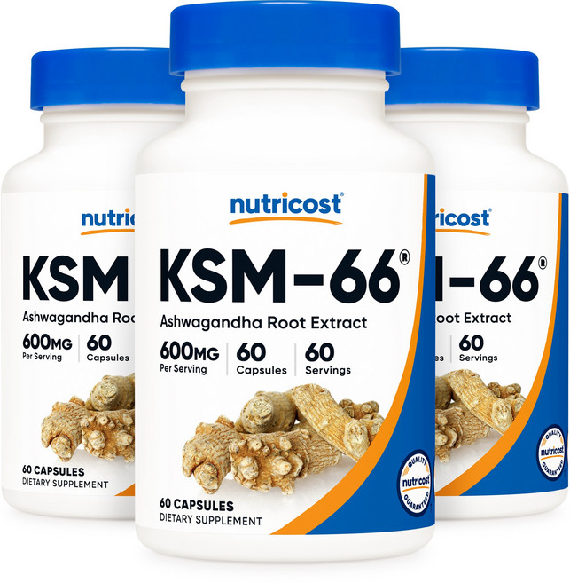Nutricost KSM 66 Ashwagandha Root Extract 뉴트리코스트 아슈와간다 600mg 60정 3팩, 3개