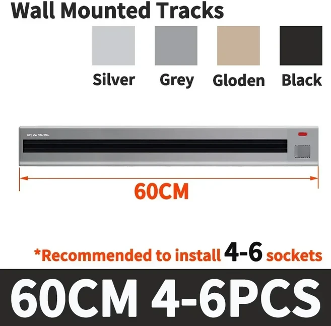 UK EU 미국 표준 전기 익스텐션 소켓 USB 충전 파워 트랙 벽 탁상 주방 콘센트, 01 110-250 볼트 호환, 04 BLACK, 01 60CM-track