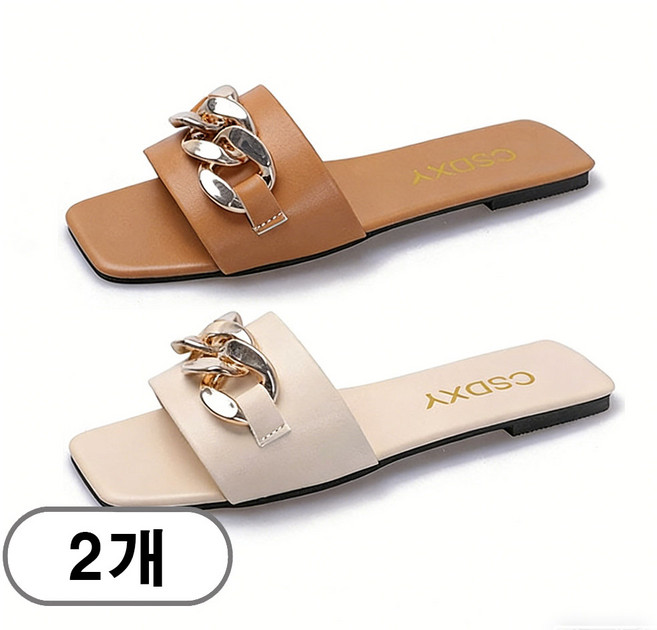 차쿠 1+1 여성 체인 슬리퍼 골드 체인 슬리퍼 발편한 체인장식 슬리퍼