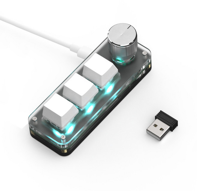 기계식 매크로 키보드 단축키 키보드 프로그레밍 키보드 편집 한손 사용 3모드 연결 2.4G 수신기 배치, 3키 1노브 화이트, 블루투스, 적축