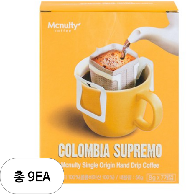 맥널티 콜롬비아 슈프리모 핸드 드립백커피, 8g, 7개입, 9개, 8g