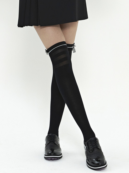 듀빅 DV 듀빅 여성 시스루 리본 오버 니삭스 DD1WAO771BK, 블랙