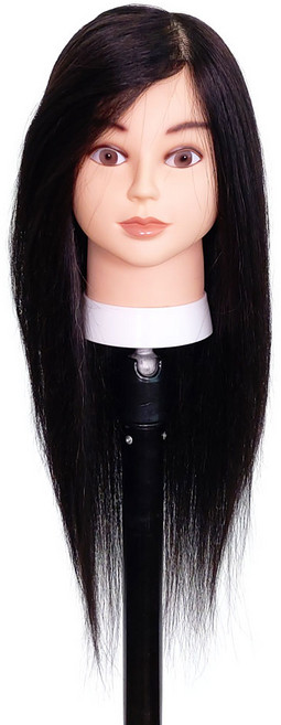 BEUGA(뷰가) 인모 100% 18인치 연습용 통가발 탑라인 E타입 커트 드라이 아이롱 미용 연습 가발, 1개, 블랙