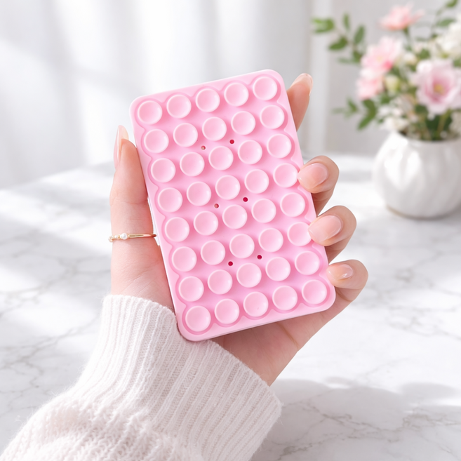 에쉬울프 파스텔 실리콘 부착 패드 양면 흡착식 핸드폰 미끄럼방지 패드 1+1, 2개, 연핑크