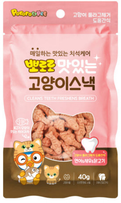 뽀로로 맛있는 고양이스낵 연어&새우&닭고기 40g 12개 고양이간식