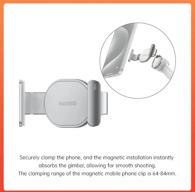 Insta360 Flow 2 Pro용 휴대폰 클램프 스마트폰 촬영을 한 그립 마운트 최대 385g의 부하를, [01] White