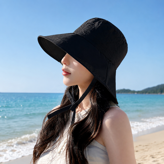 여성 여름 자외선차단 챙넓은 와이드 턱끈 벙거지 모자 버킷햇