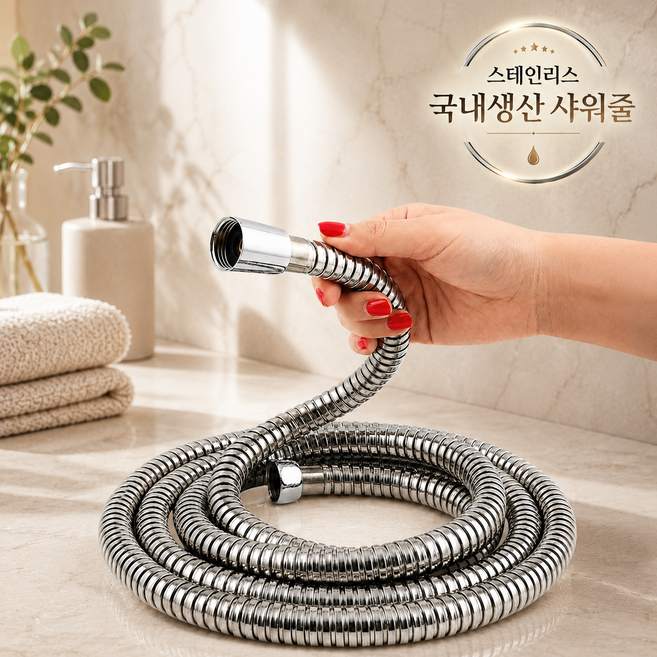 국산 KC인증 시그니처 황동 스테인리스 샤워줄 꼬임방지, 샤이닝 실버, 2m