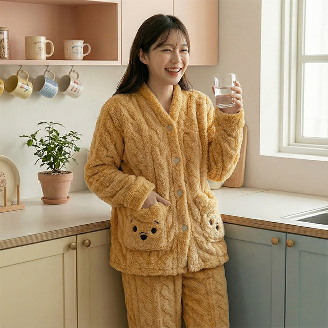 펀앤펀 곰돌이 수면잠옷 꽈배기 겨울 파자마 세트