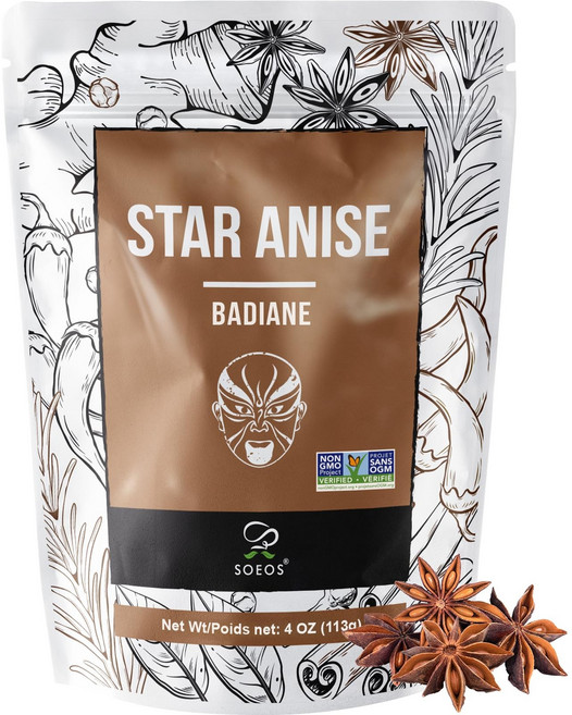 소오스 스타 아니스 씨앗 (아니스 에스트렐라) 통 중식 스 Soeos Star Anise Seeds Whole Chinese Star Anise Seed Fresh and Pu, 1개, 113g