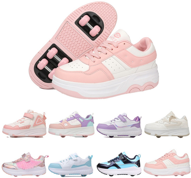 PHTTER 신규업그레이드 롤러슈즈 바퀴달린 운동화 6륜 S01, 핑크색, 1개