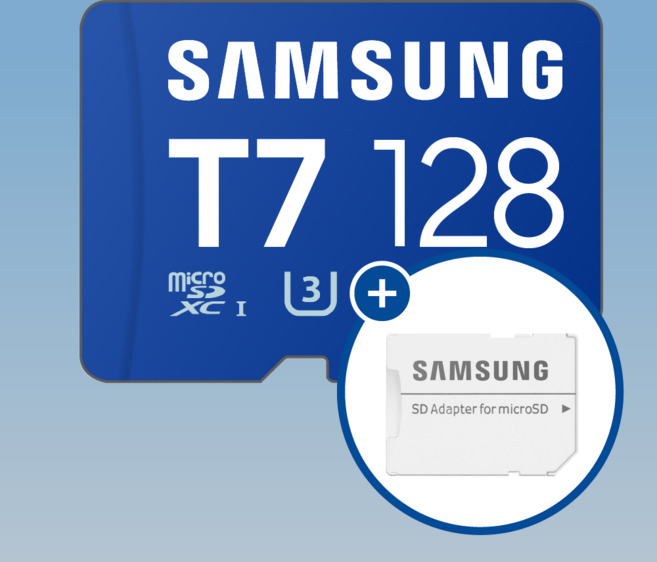 삼성전자 MicroSD T7 마이크로SD 카드 차량용 블랙박스 2채널 전후방 초고화질 상시주차녹화 세트 + 아답터 증정, 1개, 128GB