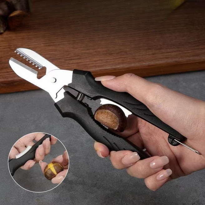 다목적 밤나무 가위 필러 껍질 및 클립 크로스 커팅 나이프 주방용, 02 black, 1개