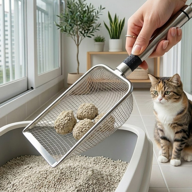 제롯 촘촘한 고양이 모래삽 화장실 똥삽, 1개, 실버