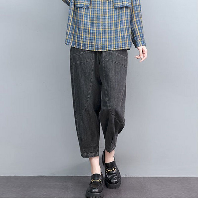 페이준 여성 봄 여름 하이웨스트 얇은 9부 청바지 빅사이즈 슬림핏 자수 청바지 YJ5555