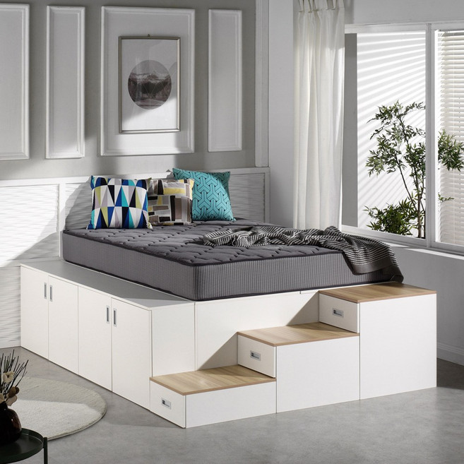 마티노가구 스텝스 평상형 수납 계단 침대, 프레임(책상&추가수납 제외) 매트리스 별도