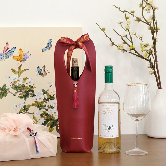 가죽 와인캐리어 명절 설날 선물 설 와인 선물 술 포장 가방, 1개, 딥 레드