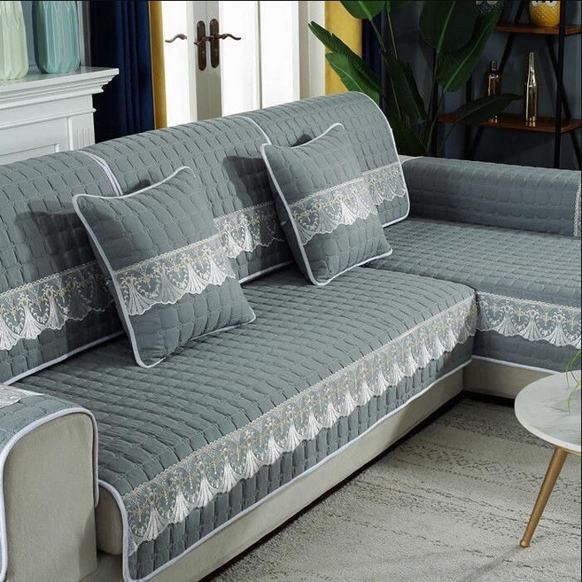 kogiselle 沙發墊套組 四季通用防滑沙發巾, 純色灰色,110*110cm單片