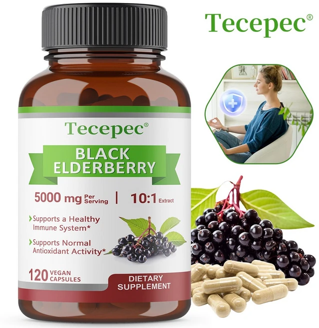 유기농 블랙 엘더베리 5000mg 10:1추출물 면역체계 및 항산화 활성 지원 천연 면역 방어 포뮬라, 2개, 60회분 - 쿠팡