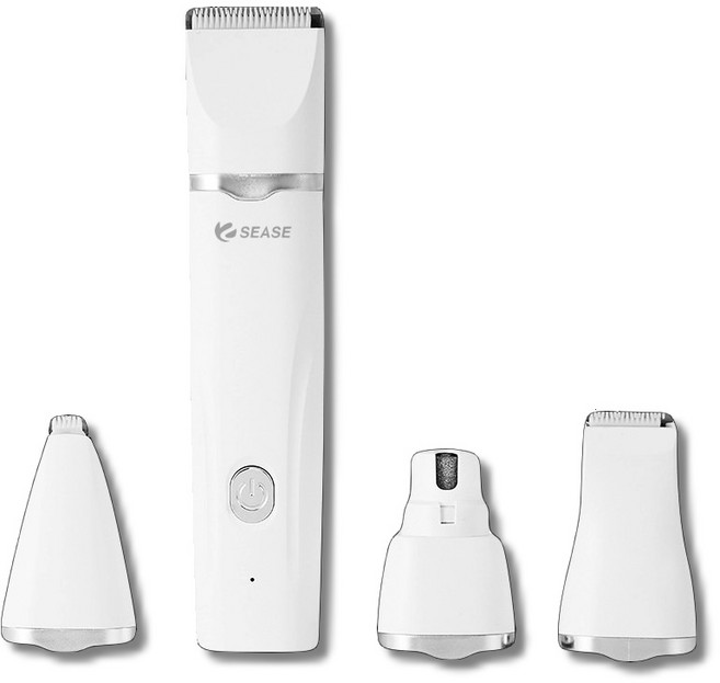 SEASE寵物剃毛磨甲器四合1 貓狗用品 中小型寵物 多功能刀頭 低噪音無線設計 居家寵物護理必備, 1個, 白色