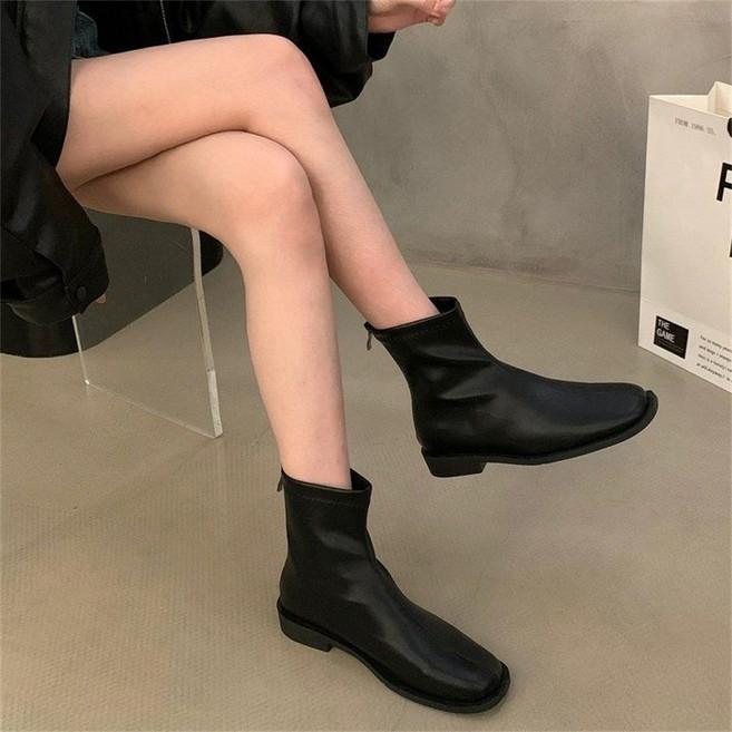 TKX 여성 겨울 기본 슬림핏 앵클 부츠 슬립온 데일리 심플하고 세련된 디자인 고급 내구성 소재 플랫 부츠 K35
