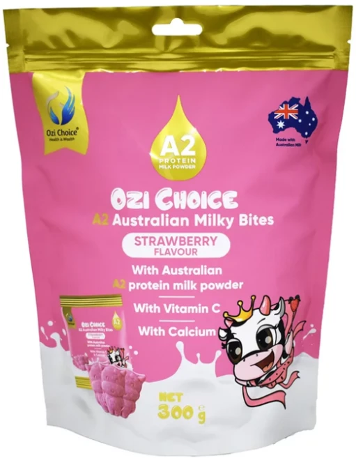 오지초이스 A2 호주 밀키바이트 스트로베리맛 칼슘 간식 키즈 우유 바이트 Ozi Choice A2 Australian Milky Bites Strawberry, 300g, 1개 - 쿠팡