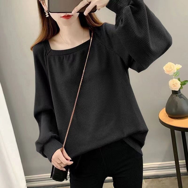 메인워크 여성 빅사이즈 스퀘어넥 쉬폰 블라우스 봄가을 간절기 스판 기질 데일리룩 심플 패션 루즈핏 하객룩 슬림핏 상의