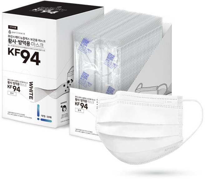 KF94 덴탈 마스크 개별포장 국산 학교 허용 퓨린스케이, 1개, KF94 대형 화이트, 30매입