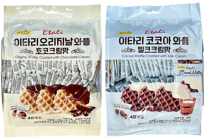 이타리 코코아 와플 밀크크림맛 40개입 + 이타리 오리지날 와플 초코크림맛 40개입, 1세트, 280g