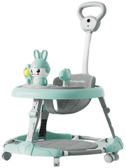 Babywalker 可調式學步車 附推把 燈光音樂 綠色, 綠色 普通輪 燈光音樂 腳墊 推把, 1個