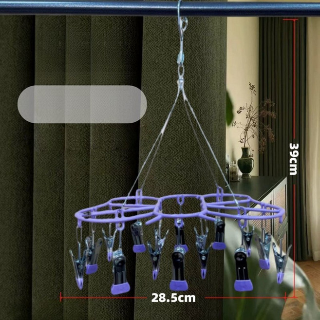 해피유통 나비 행거 바람막이 다용도 베란다 행거 가정용 양말 속옷 건조 집게 jhXG03, 글램리본16핀-토란퍼플