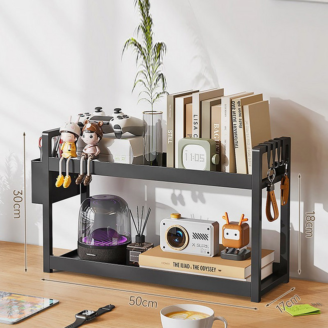 XFD 다용도 2단 3단 책상 정리 화장품 수납 미니 탄소강 선반, 블랙, 1