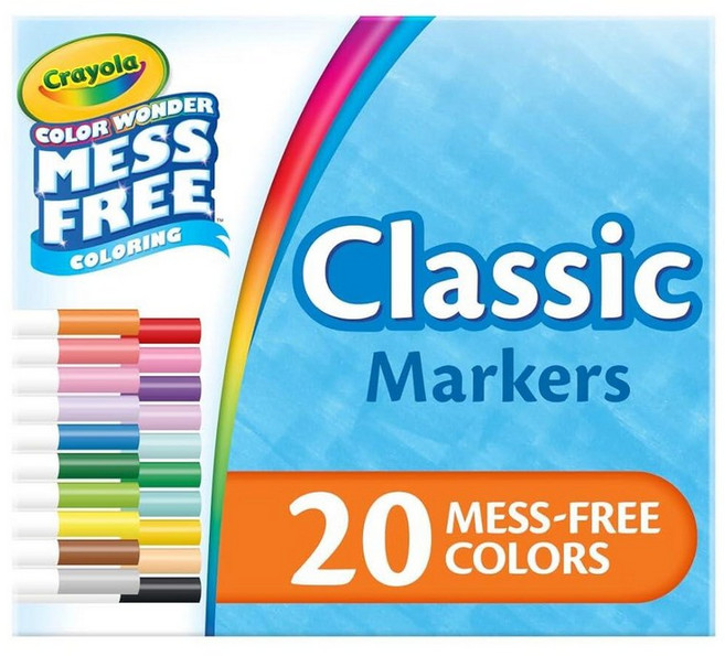 Crayola Color Wonder 지저분해지지 않는 핑거페인트 및 스탬퍼 키트 아동용 사파리 스탬프 컬러 리빌 잉크 유아 활동 선물 만 3세 이상 198638, Classic Markers