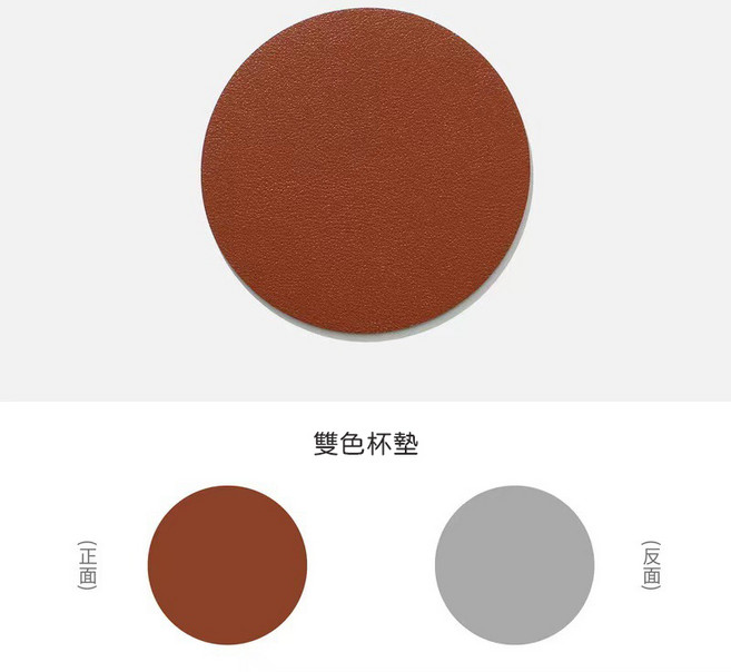 圓形雙面皮革杯墊 - 家用 餐桌 菸灰缸適用, 1個, 棕面灰底,直徑10cm, 棕面灰底
