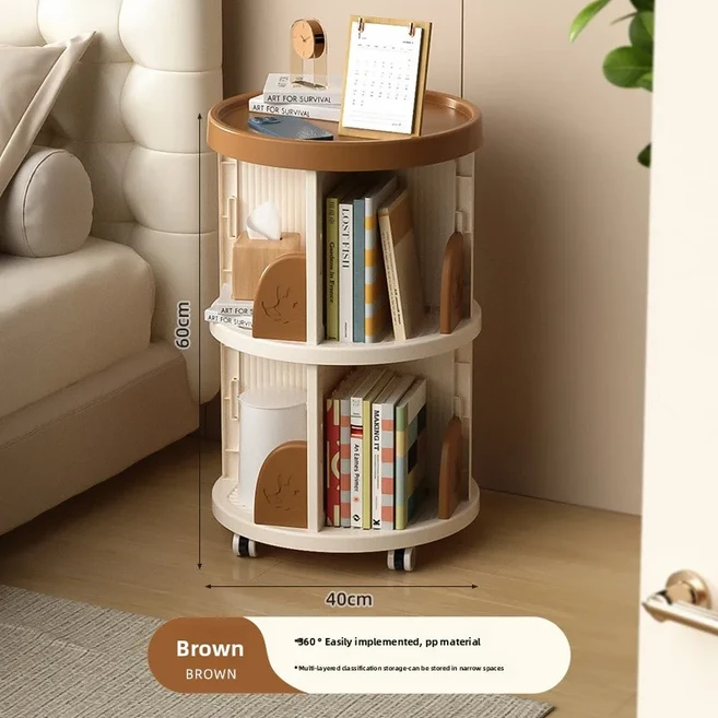 쿠쿠스토어 30도 회전 어린이 책장 간단한 스탠딩 수납 선반 그림책 쉬운 가정 학생 소형, 06 다기능 선반 2단 - 브라운 스몰 사이즈