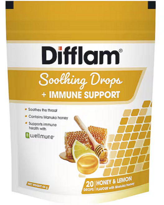 호주 디플램 수딩 목캔디 허니 레몬 Difflam Soothing Drops Immune Support Honey & Lemon, 1개, 44g