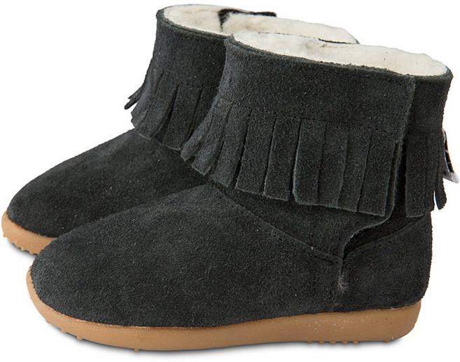 shooshoos 黑色流蘇真皮手工童靴