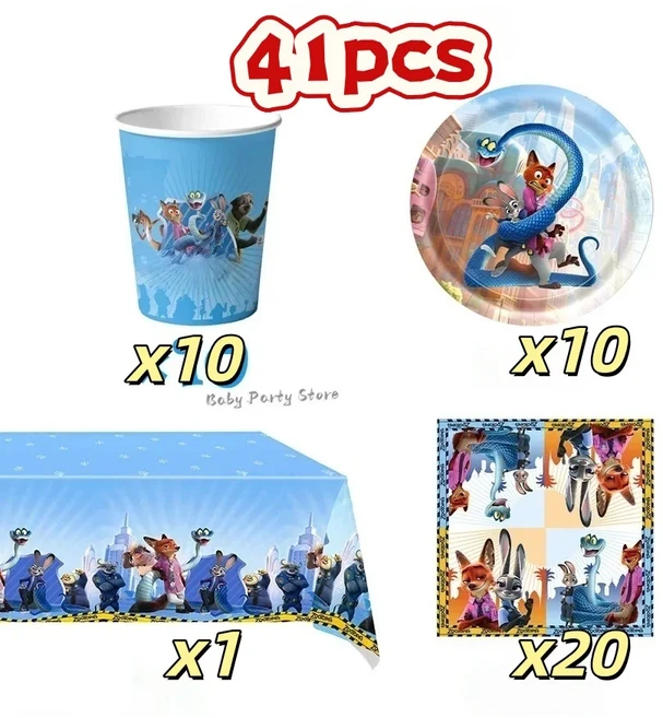 주토피아 2 테마 파티 장식 접시 테이블보 케이크 토퍼 배너 컵 생일 크리스마스 어린이 용품, 23 41pcs