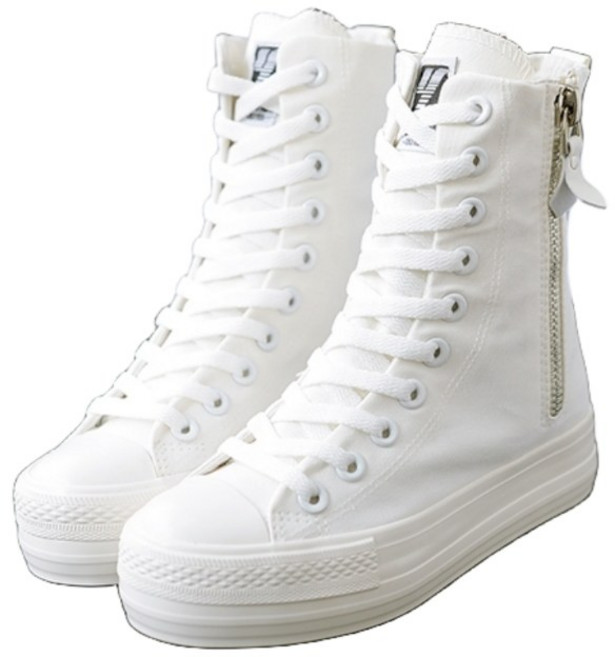 Ogfaour 여성 통기성 부츠 하이탑 키높이캔버스화 6cm 화이트 블랙