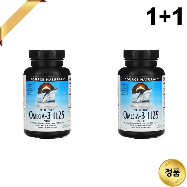 1+1 소스내츄럴스 Arctic Pure 오메가3 피쉬 오일 1125mg 60 소프트젤, 2개, 60정, 60정 - 쿠팡