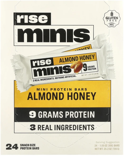 지금 곧 품절됩니다 Rise Bar Rise 미니스 미니 프로틴바 아몬드 꿀 스낵 크기의 프로틴바 24개입 개당 30g(1.05oz) 서둘러주시면 감사하겠습니다, RiseBarRise미니스미니프로틴바아몬드꿀스낵크기의프, 30g - 쿠팡