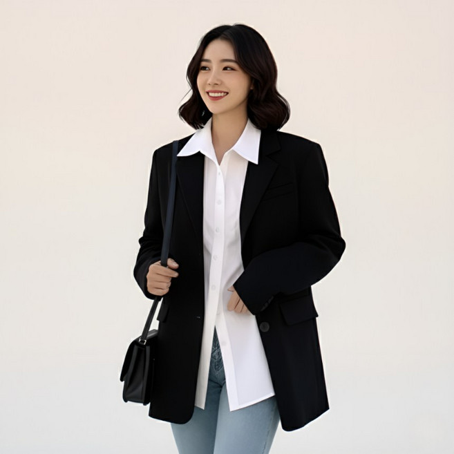 여성 데일리 뒷트임 루즈핏 싱글 정장 자켓