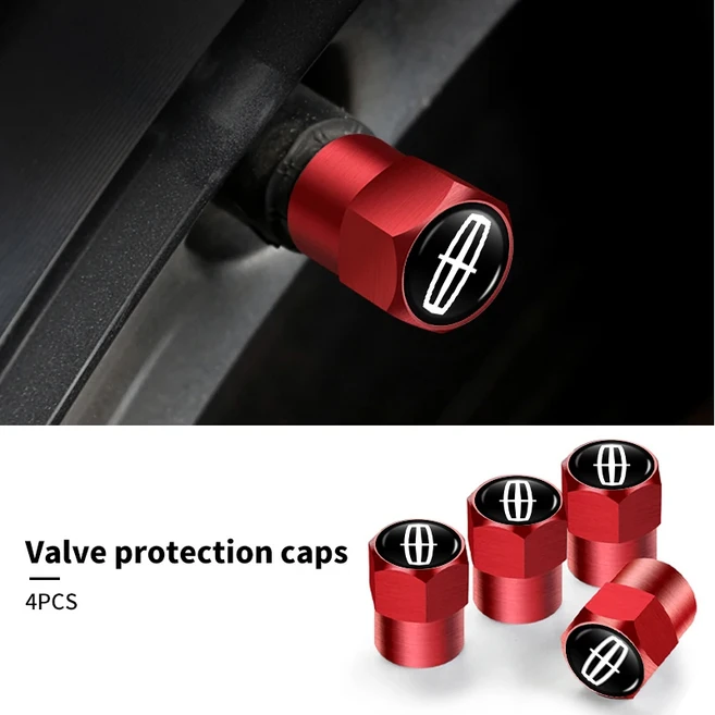 호환 4개 차량 휠 타이어 밸브 캡 에어 스템 커버 링컨 네비게이터 MKZ MKX 코르세어 플라이어 에비에이터, [07] Red 4pc