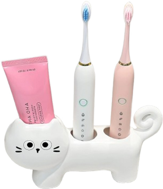 다온느루 고양이 칫솔 치약 거치대, 1개, 화이트 캣 거치대