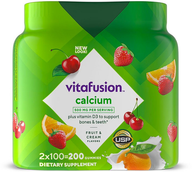 비타퓨전 Vitafusion 비타퓨전 칼슘 비타민 D3 1+1 총 200 구미, 2개, 100정