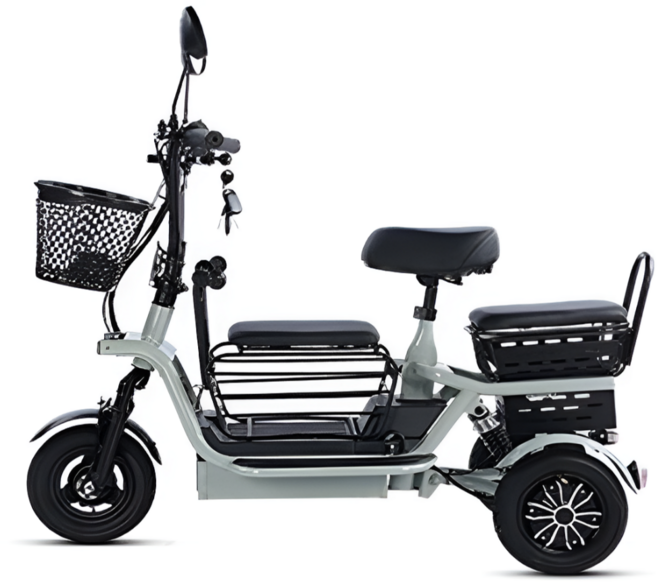 산타고 3인용 세발 전기 자전거 전동 스쿠터 삼륜 오토바이 노인 성인, 그린, 경량스틸